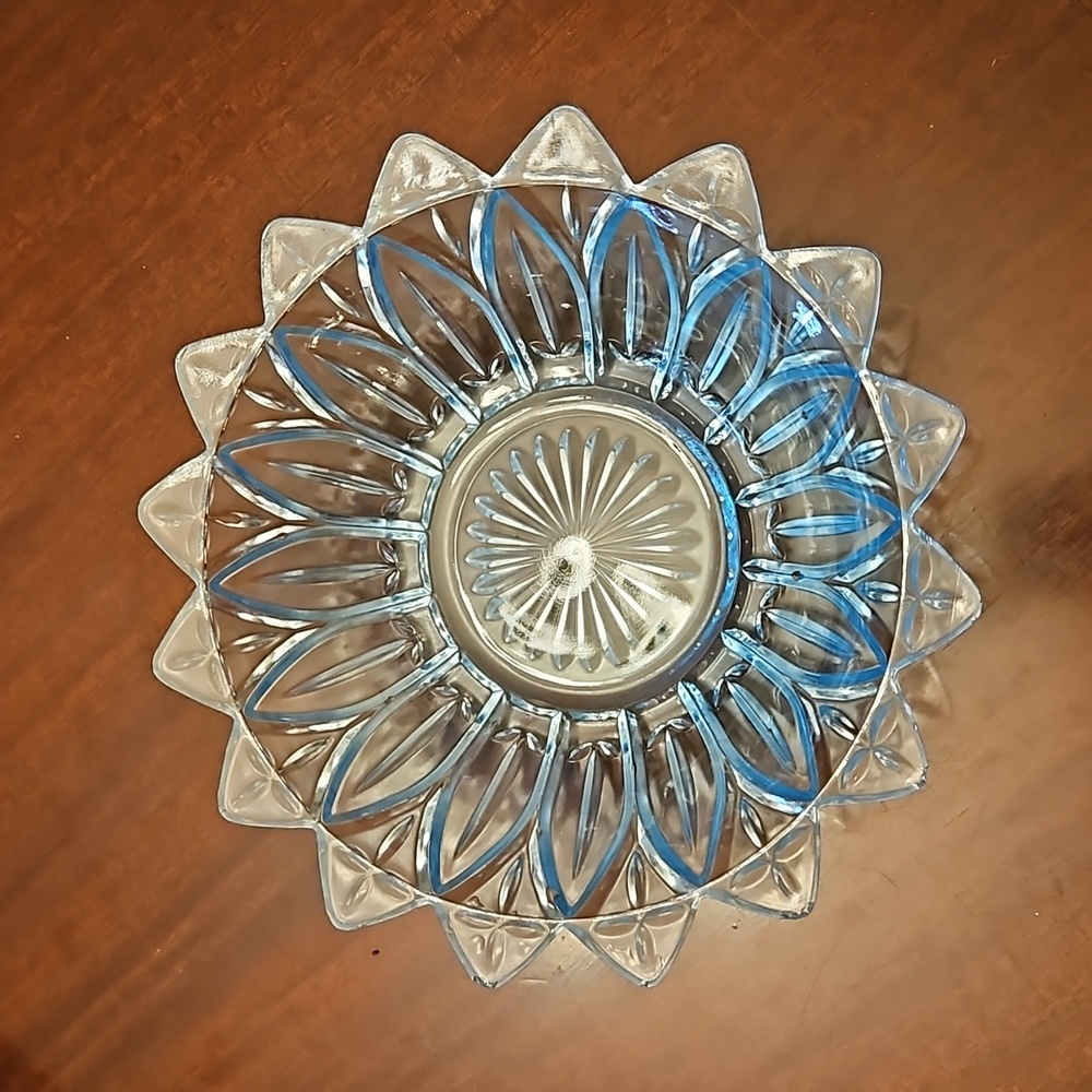 Clear and Blue Glass Decorative Serving Bowl
